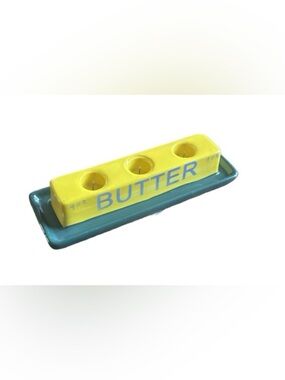 Urban outfitters Butter Ceramic Candle Holder - Yellow & Teal